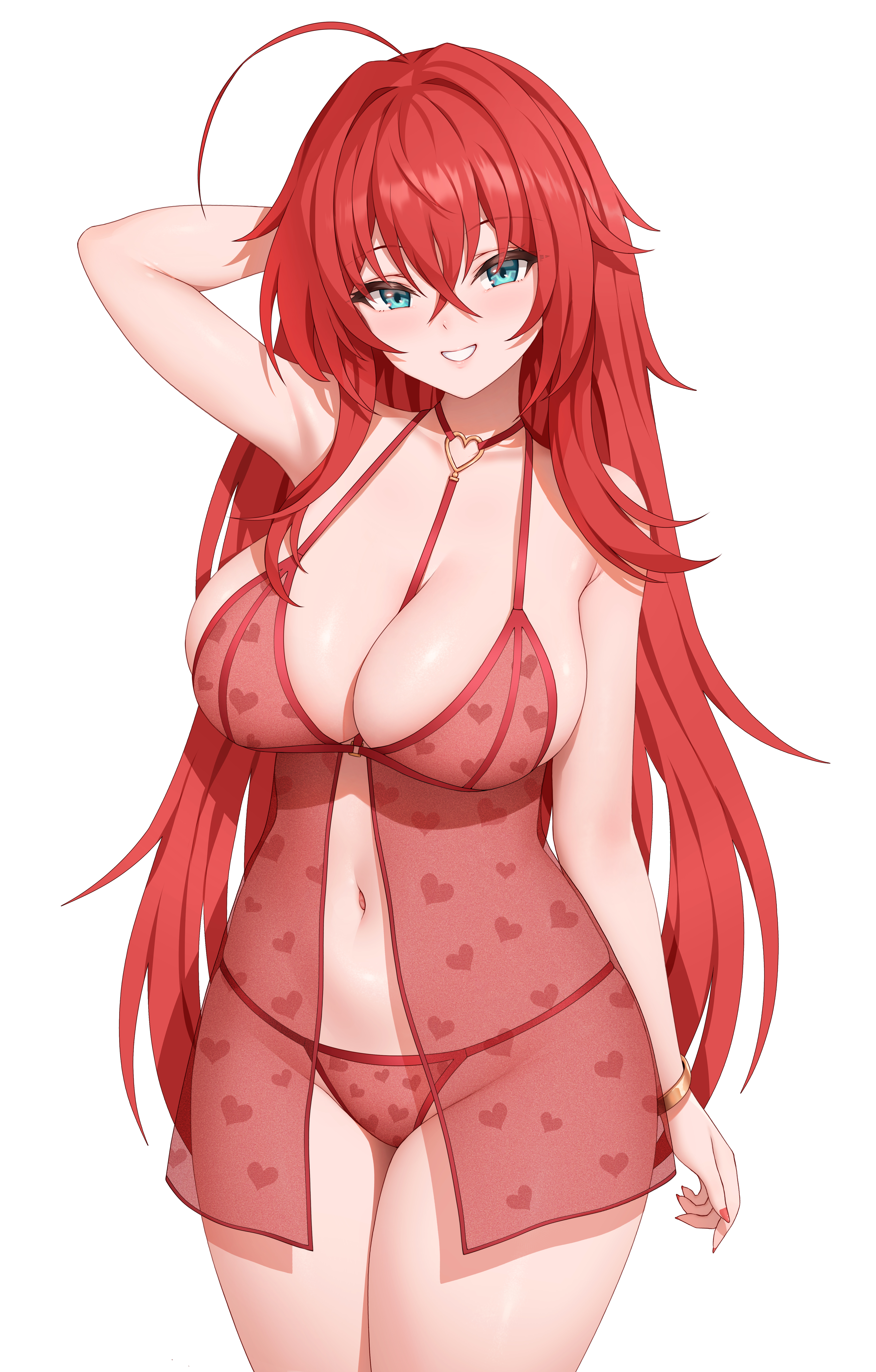 blue eyes, breasts, female, female only, high school dxd, lingerie, looking at viewer, red hair, rias gremory, secon, tagme, thighs