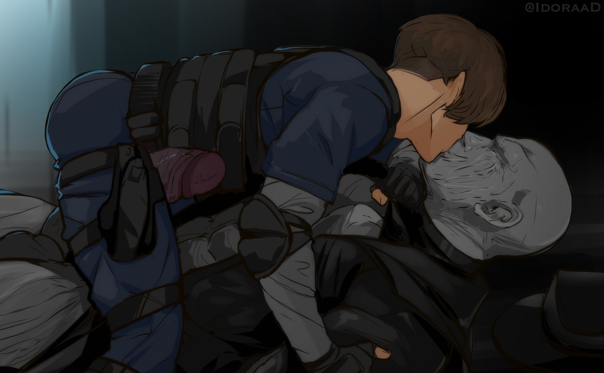 2boys, big penis, capcom, gay, idoraad, kissing, leon scott kennedy, lilprincyvi, male, monster, monster cock, mr x, penis, resident evil, resident evil 2, resident evil 2 remake, yaoi