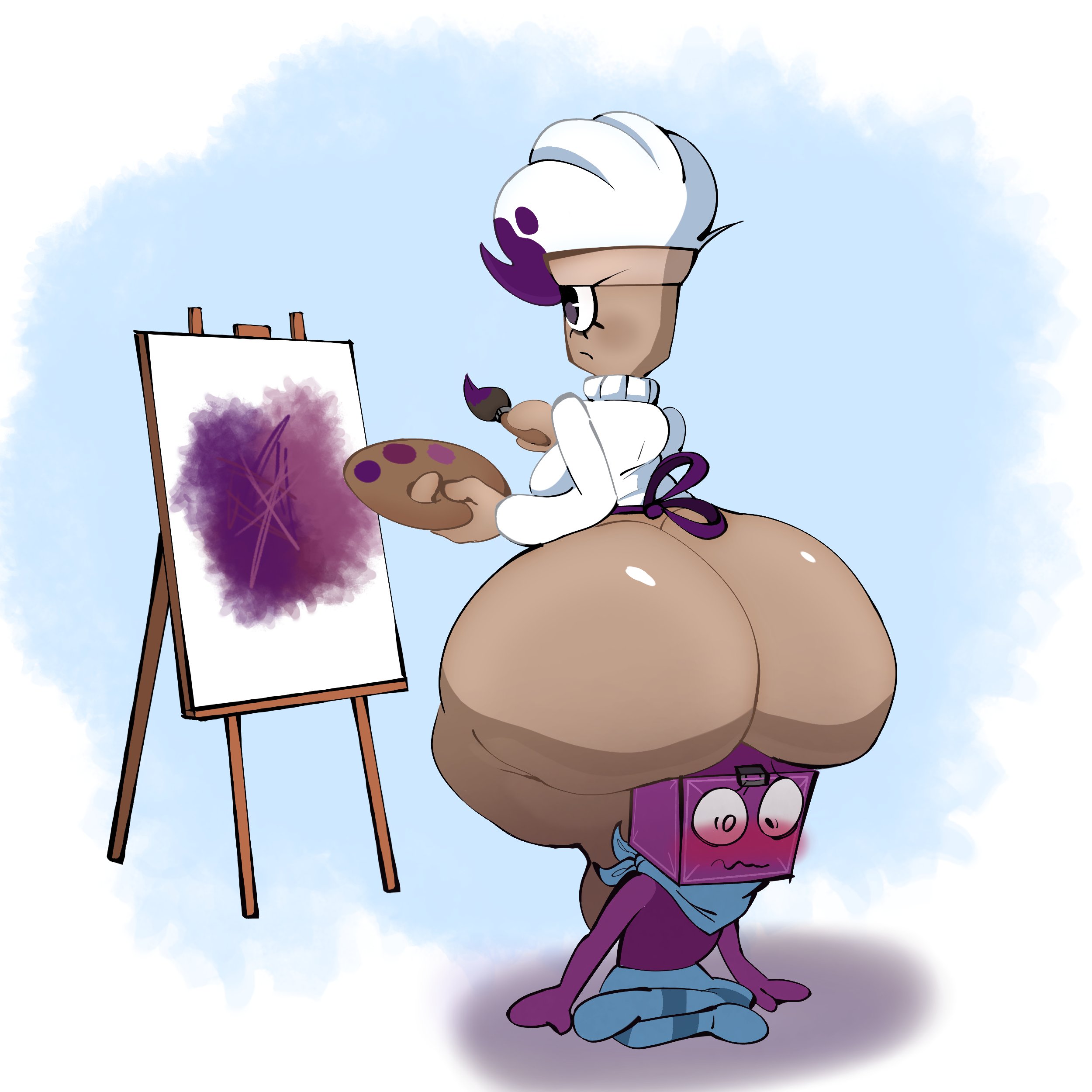 1boy, 1boy1girl, 1girls, 2026, artist request, big butt, boxten (dandy's world), breasts, brusha (dandy's world), butt, dandy's world, female, male, medium breasts, object head, painted nails, purple body, purple skin, roblox