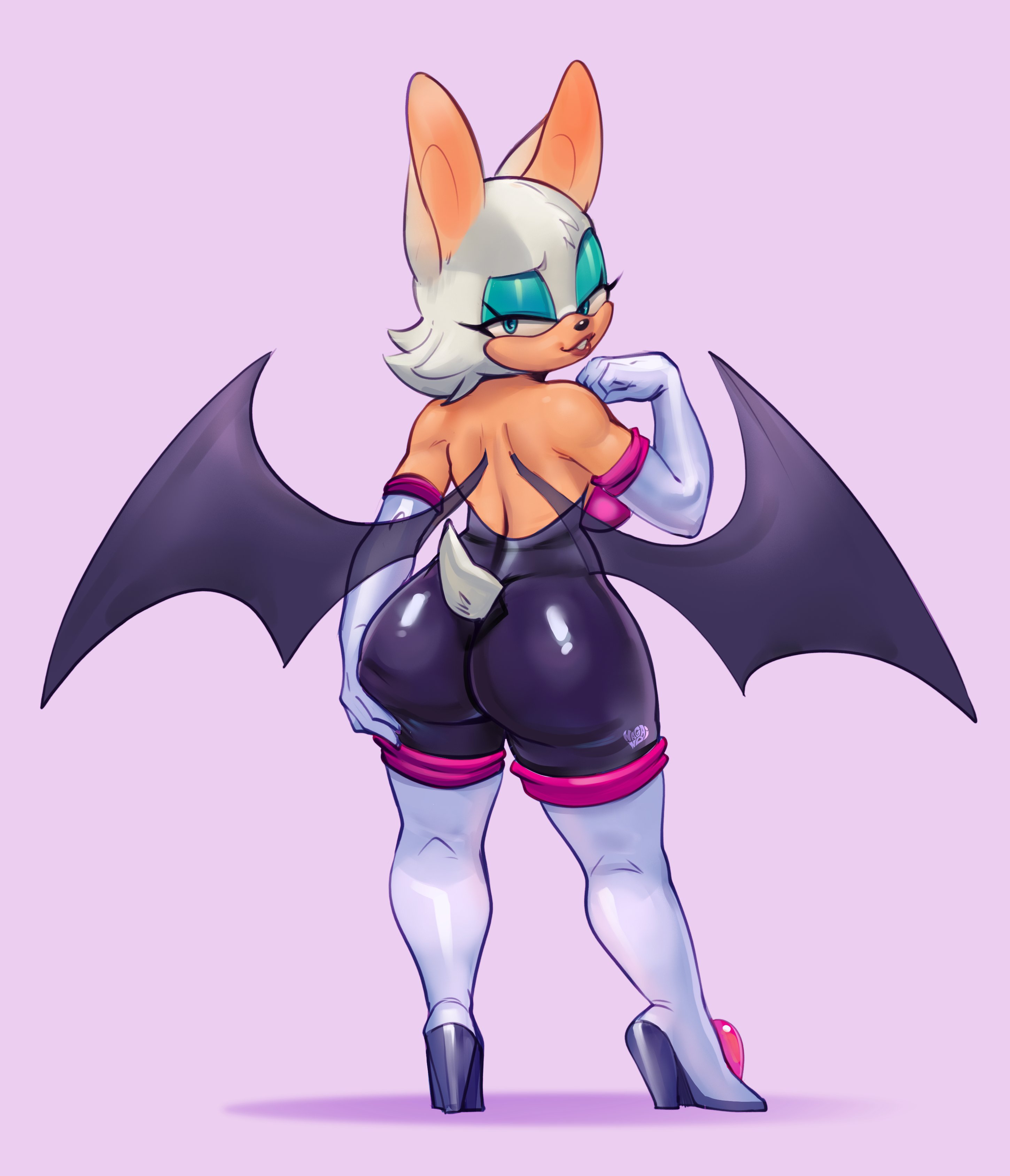 ass too big, barely contained ass, big ass, big butt, bubble ass, bubble butt, female, female focus, female only, furry, furry female, furry only, grabbing own ass, large ass, large butt, looking at viewer, looking back, nagainosfw, rouge the bat, solo, solo female, sonic (series), sonic the hedgehog (series), tight clothes, tight clothing, tight fit, tight fitting clothing, white fur