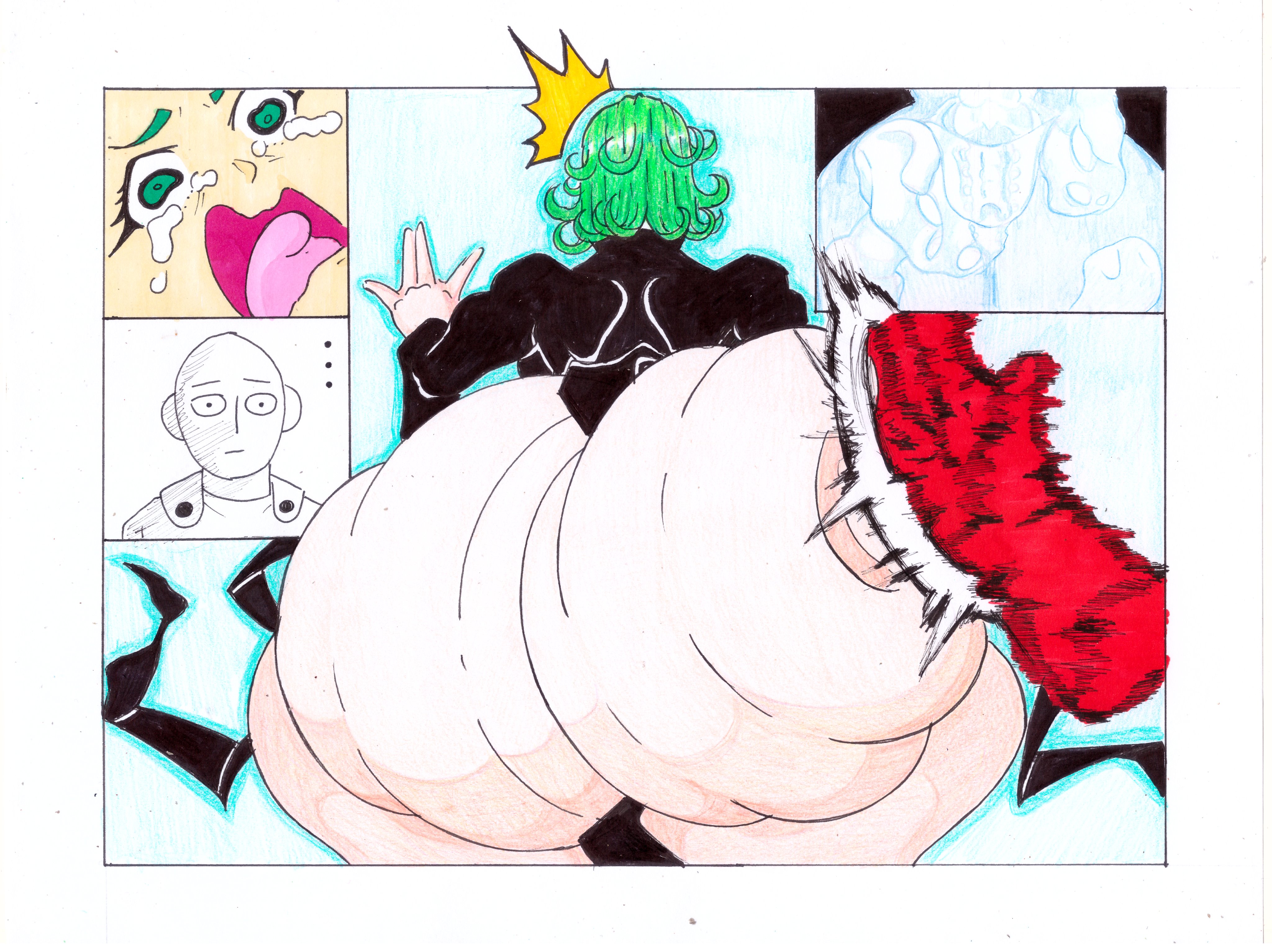 1girls, ass, female, green hair, huge ass, ill plagga, one-punch man, tagme, tatsumaki, vitrioil the doctor, voluptuous