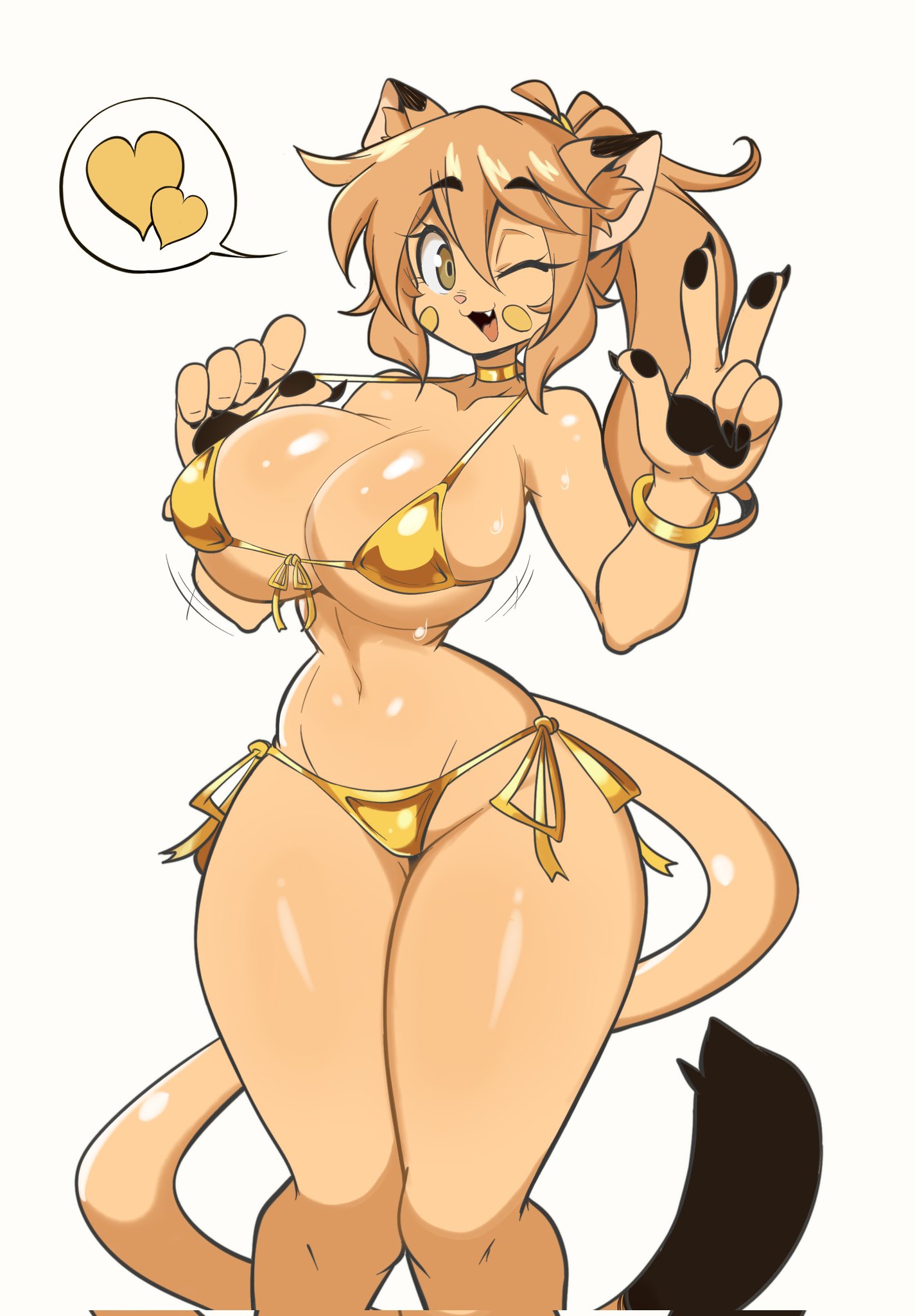 big breasts, bikini, breasts, cleavage, female, furry, golden bikini, goya (lucyfercomic), huge breasts, lucyfercomic, original, tagme, thick thighs, wide hips
