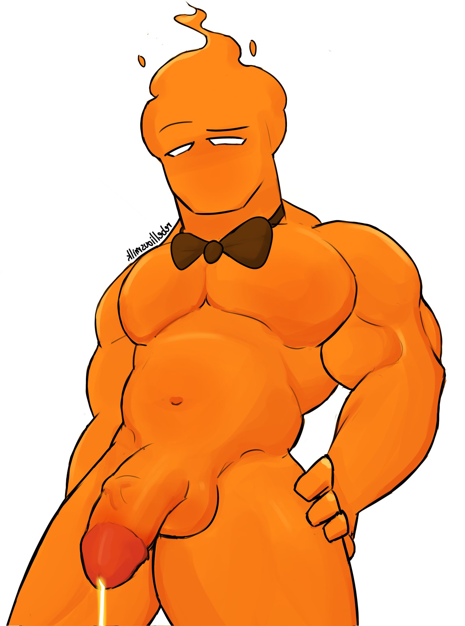 1boy, balls, bara, cum, fire, gay, grillby, looking at viewer, male, monster, muscles, muscular, muscular male, pecs, pectorals, penis, precum, precum drip, rebelliousmilk, spicychizramen, undertale, veiny penis, yaoi