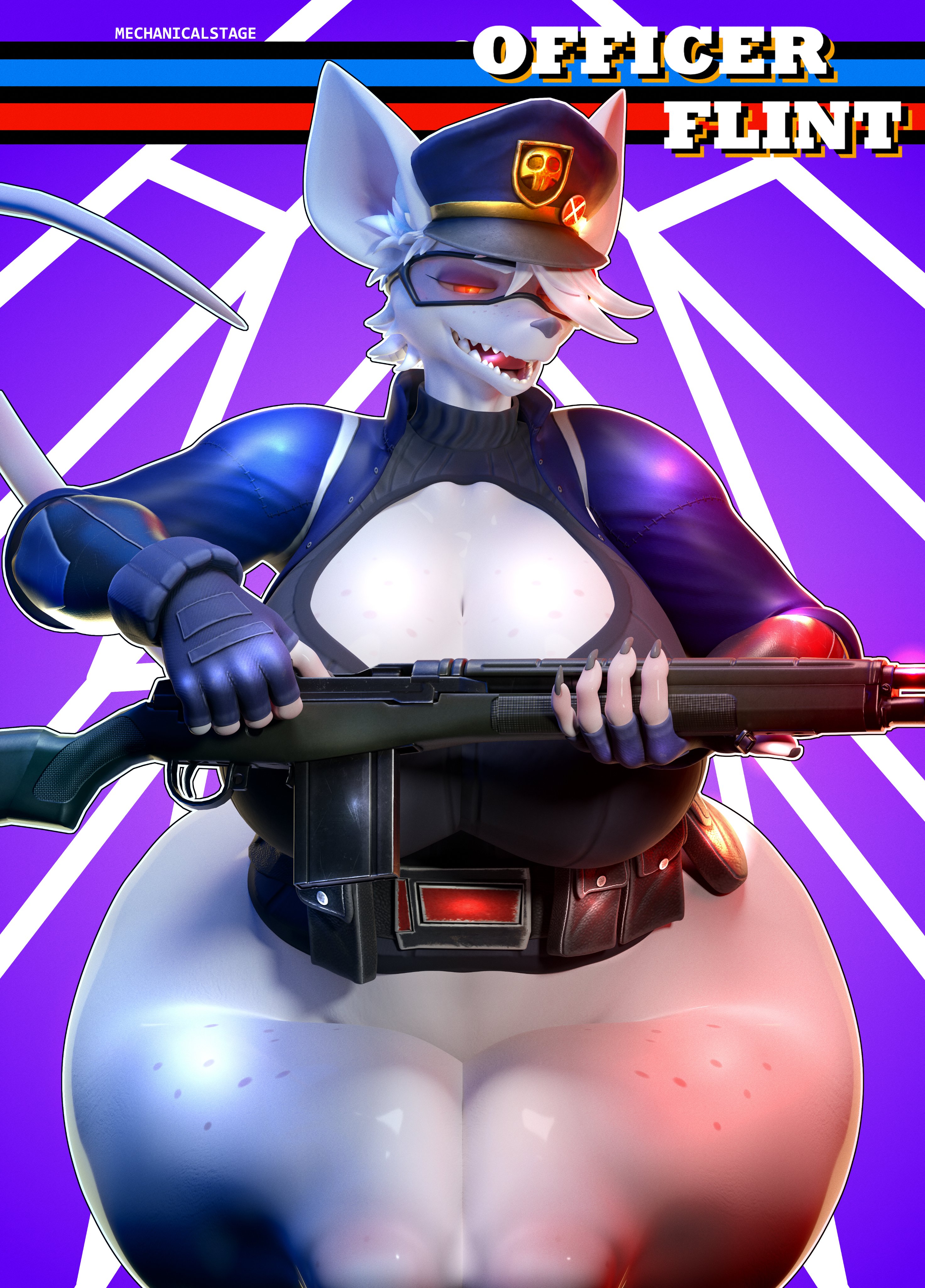 1girls, 3d, anthro, bottom heavy, breasts, female, huge breasts, huge thighs, mechanicalstage, officer flint, officer flint (foretbwat), rat, rat girl, thick thighs