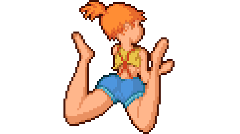 clothed female humbird0 kasumi_(pokemon) pixel_(artwork) pixel_art pokemon simple_shading solo spread_legs sprite sprite_art transparent_background