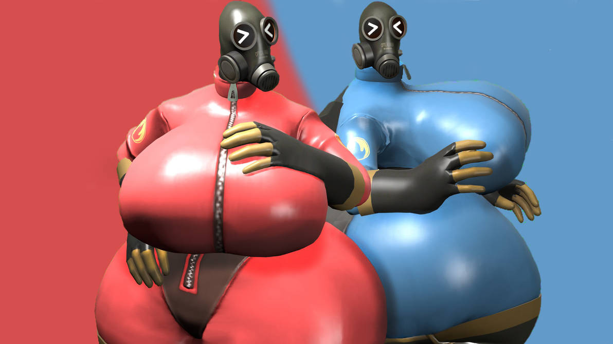 2girls ass big_ass big_breasts big_thighs breasts clothing female fempyro fully_clothed huge_ass huge_breasts large_ass large_breasts large_thighs latex_suit mask team_fortress_2 thick_thighs thighs tomas9ira wide_hips