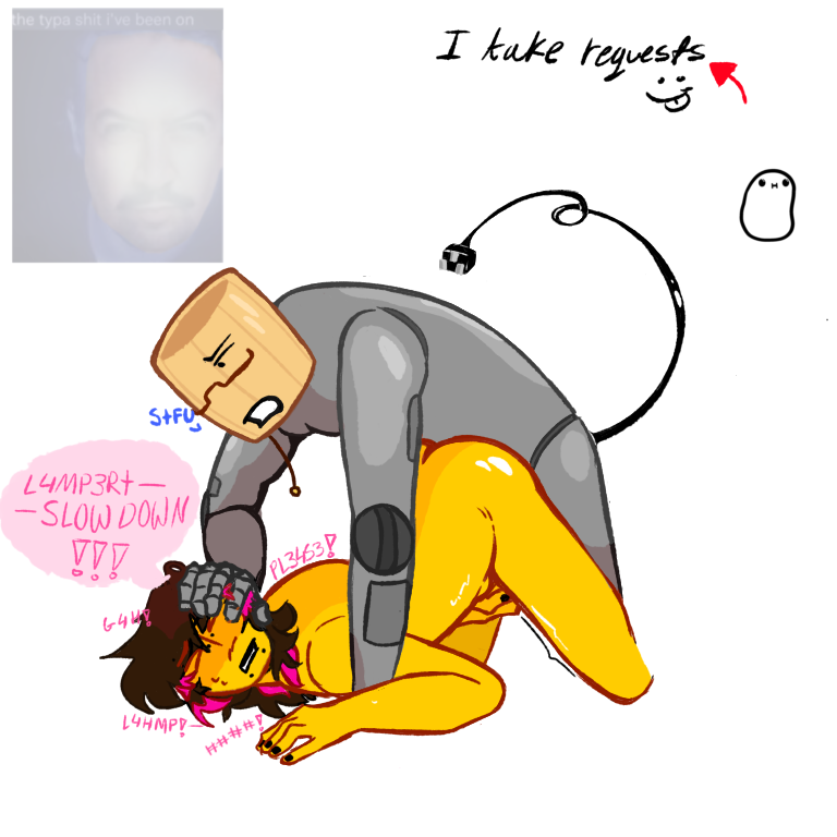 2boys belly_bulge gay grey_body infected_(regretevator) jerkingoff lampert_(regretevator) lovedpetals non-human noncon nonconsensual regretevator robot skinny toony yellow_body