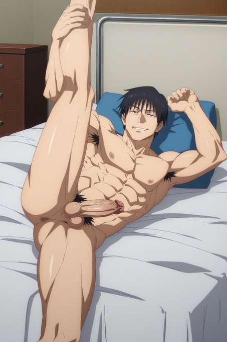 1boy abs ai_generated armpit_hair balls_out balls_peek erect_nipples erect_penis erection gay gilxxgamesh jujutsu_kaisen male male/male male_focus male_only muscles muscular muscular_male naked nipples nude solo toji_fushiguro yaoi