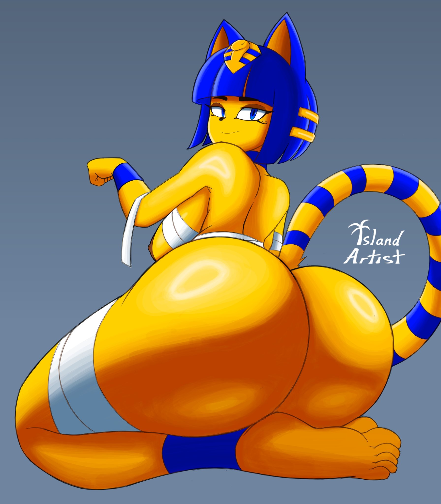 1female, 1girl, 1girls, 2025, 2d, 2d (artwork), 2d artwork, animal crossing, ankha, ankha (animal crossing), ass bigger than head, big ass, big butt, big thighs, blue eyes, blue hair, boobs, butt bigger than body, butt bigger than breasts, butt bigger than head, butt bigger than torso, cat, cat ears, cat girl, cat humanoid, cat tail, catgirl, eyelashes, fat, fat ass, feet, furry, furry ass, furry breasts, furry ears, furry female, furry only, furry tail, giant ass, nintendo, nipples, sideboob, skinny, smug, smug expression, smug face, smug grin, smug smile, tail, tyrese leesang, yellow body, yellow fur, yellow skin, yellow tail