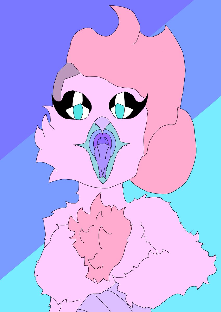 anthro anthro_only avian avian_humanoid beak bird bird_girl furry furry_female furry_only holding_viewer imminent_vore implied_vore looking_at_viewer mawplay mawshot mouth_shot open_mouth pink_body pink_feathers pink_hair solo solo_anthro solo_female solo_focus teasing teasing_viewer vore vore_tease