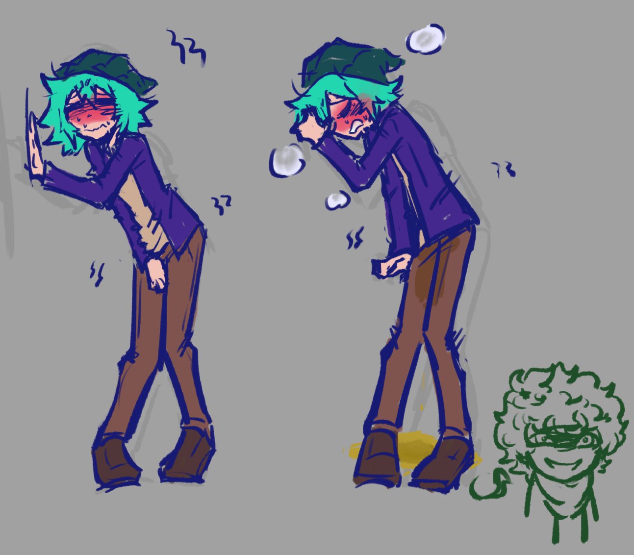 blush, embarrassed, j1zzt4zzt1k, k4t4ztik, male, peeing, peeing on floor, peeing self, piss soaked clothes, pissing on floor, pissing on self, shin tsukimi, skinny, skinny male, sou hiyori, trembling, urine, voyeurism, wetting self, your turn to die, yttd