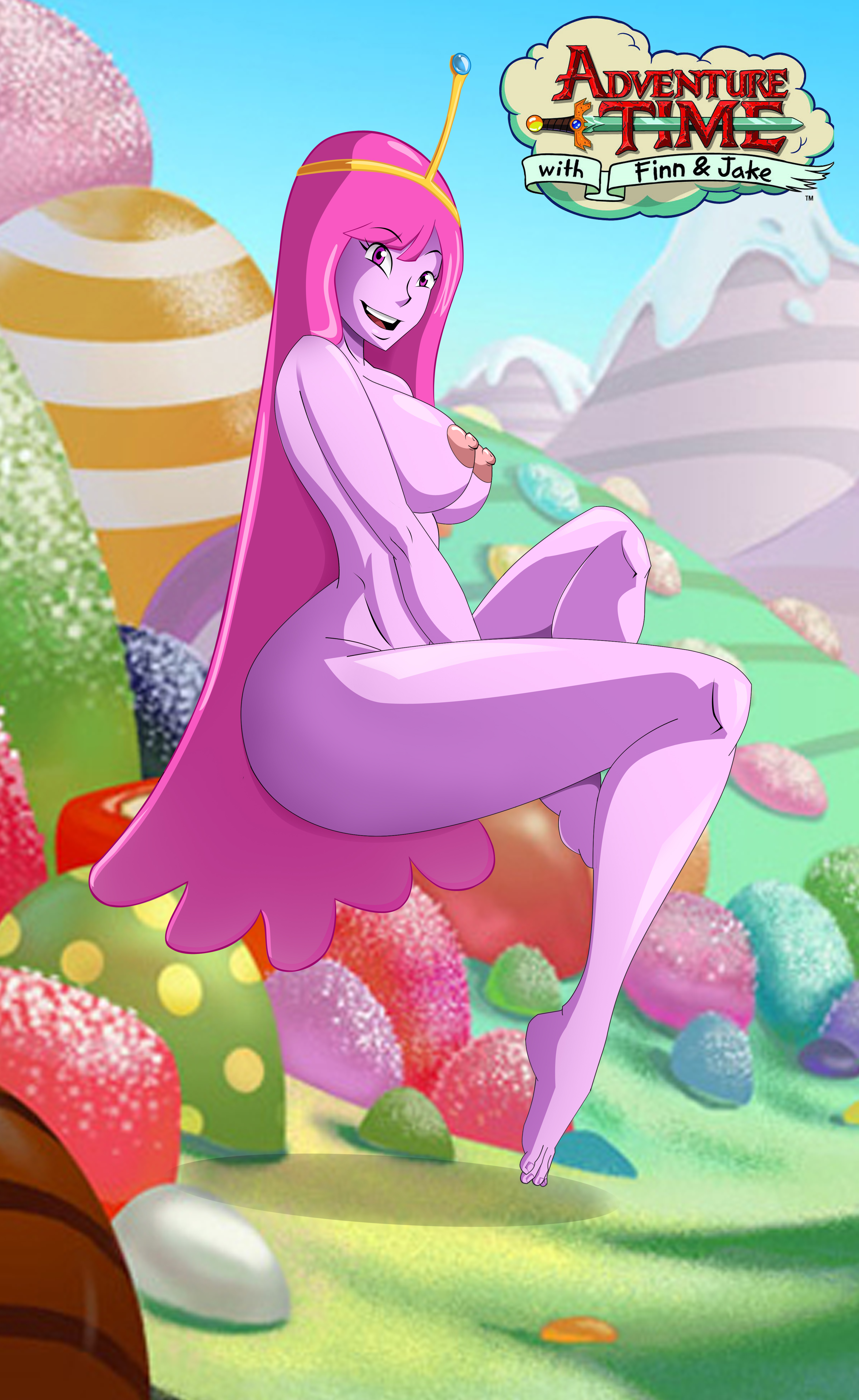 1girls, adventure time, big breasts, breasts, cartoon network, female, grimphantom, long hair, nipples, nude, pink eyes, pink hair, princess bubblegum, purple skin, solo