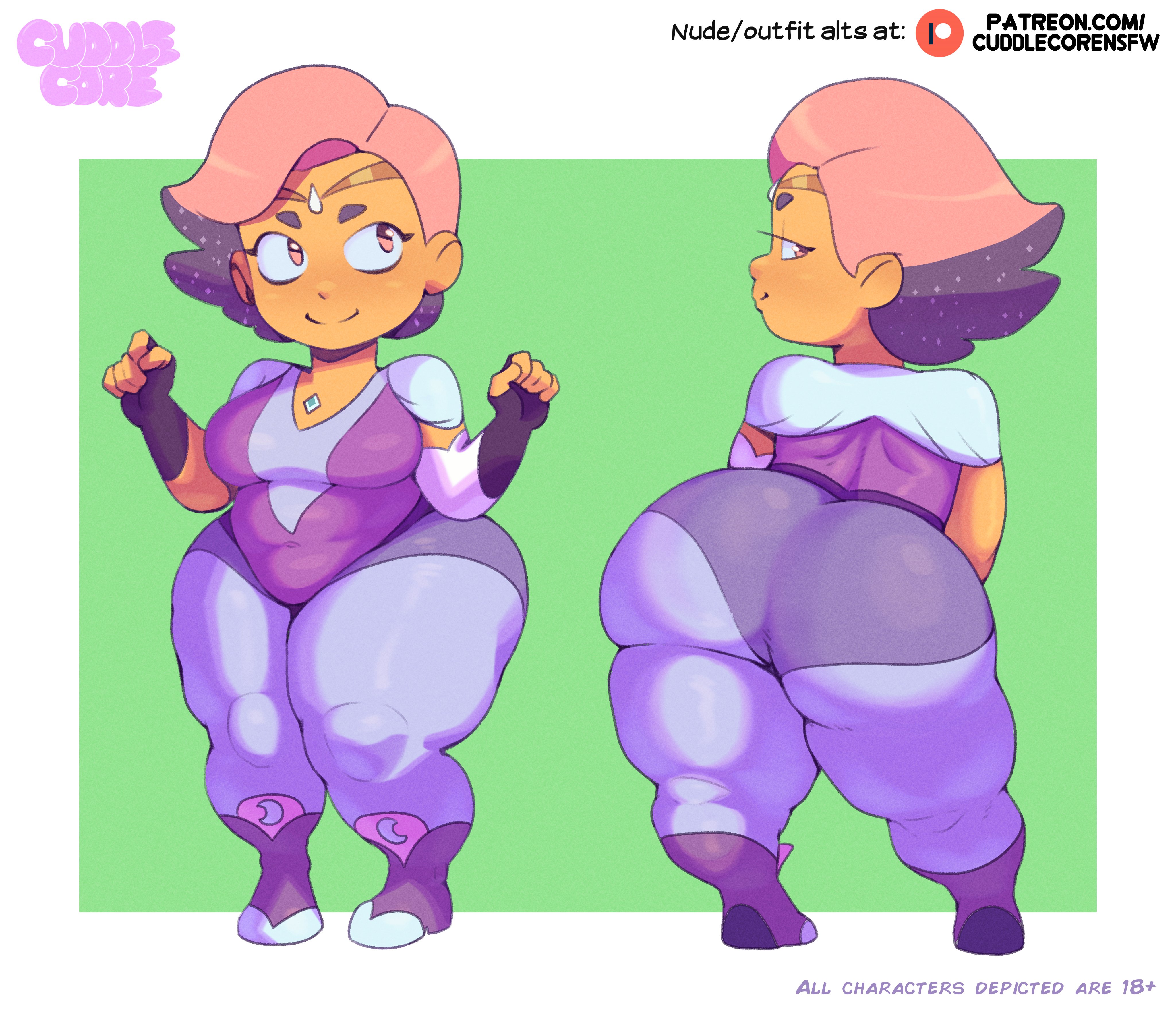 ass, big ass, breasts, cuddlecore, fat, female, front view, glimmer (she-ra), hips, multiple angles, netflix, rear view, she-ra and the princesses of power, shortstack, signature, solo, text, thick, thick ass, thick legs, thick thighs, wide hips