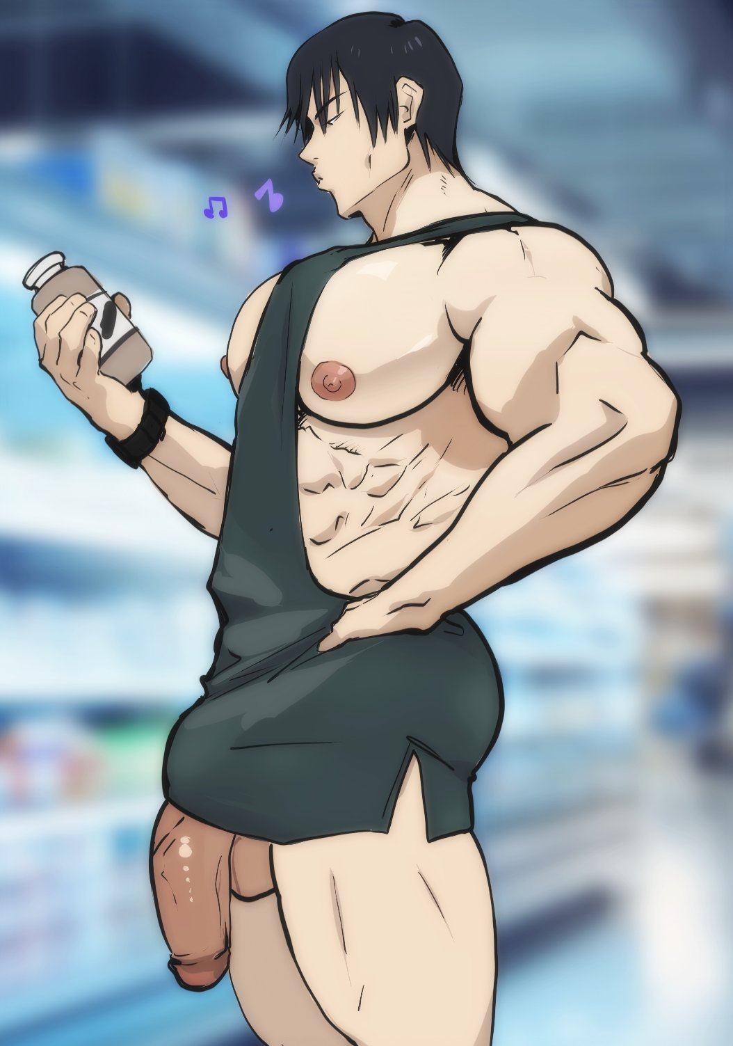 abs balls big_pecs black_hair daddy dilf flaccid flaccid_penis idoraad jujutsu_kaisen lilprincyvi male male_focus male_only mature_male muscular muscular_male nipples pecs penis penis_out sidepec solo solo_male toji_fushiguro