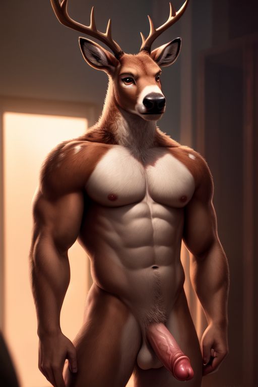 ai_generated antlers erect, muscular, naked, solo,