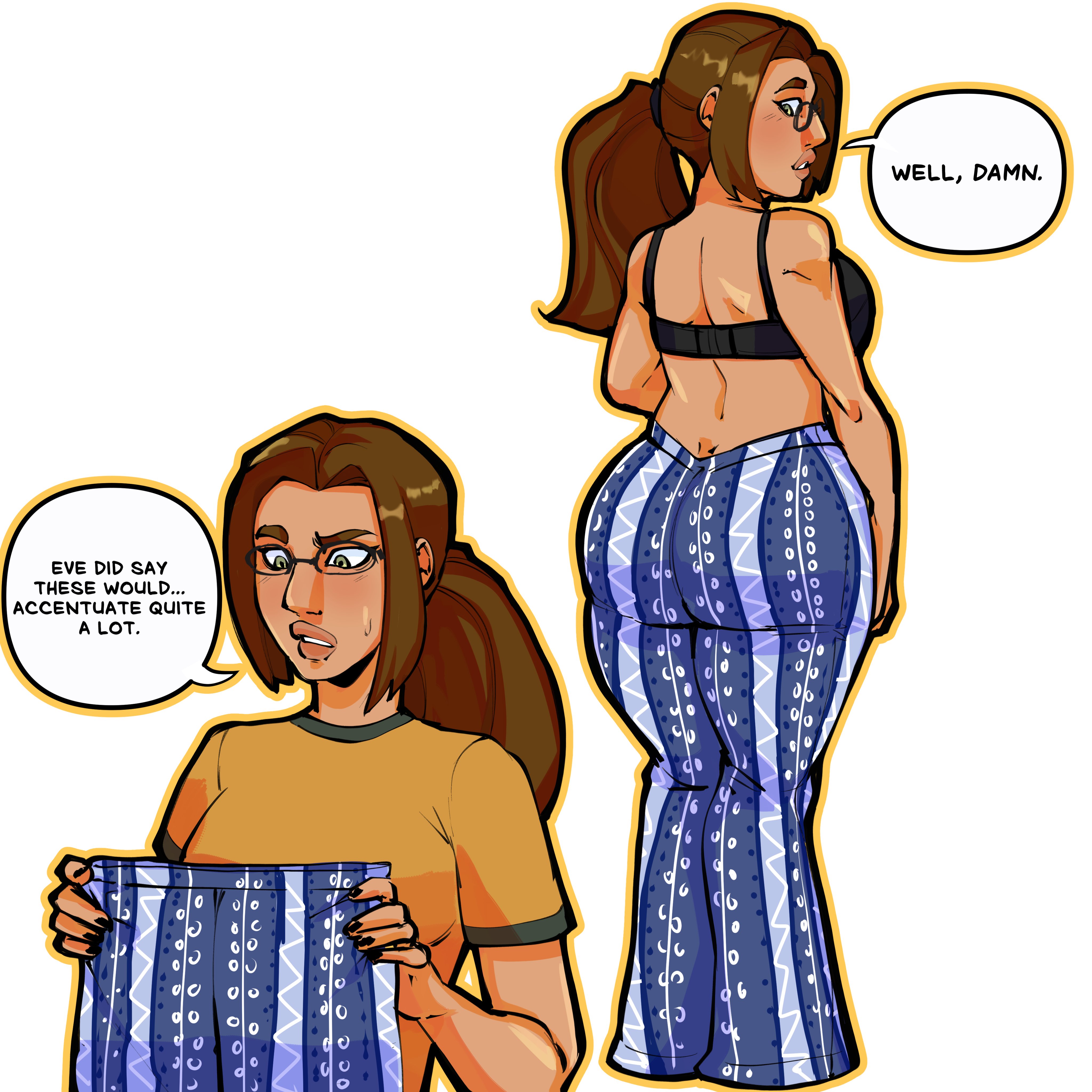 1girls, ass, ass focus, bluueygooey, clothed, female, flare pants, forbidden pants, glasses, invincible, invincible (tv series), shrinking rae, solo focus