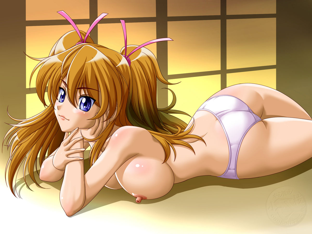 ass blue_eyes brown_hair female female_only houjou_hibiki medium_breasts onoe panties precure pretty_cure solo suite_precure topless underwear