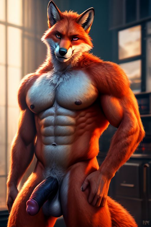 ai_generated erect, fur muscular, naked, red solo,