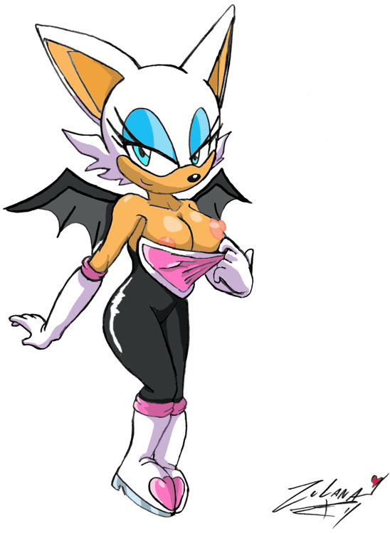 animal_ear bat big_breasts blue_eyes boots breasts female gloves hair looking_at_viewer nipples rouge_the_bat sega sonic_(series) white_hair wings zulana