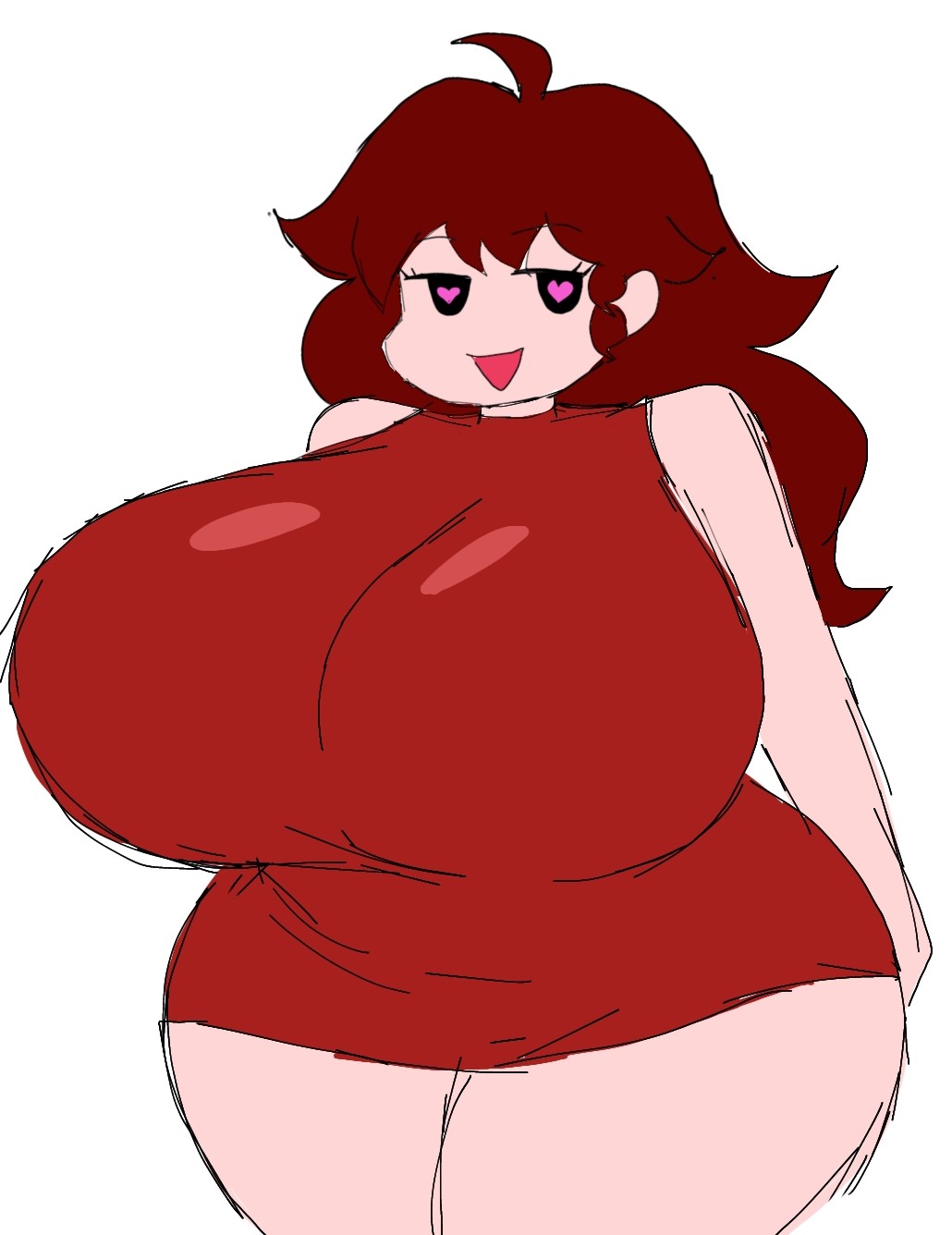 1girls, ass, big ass, big breasts, breasts, breasts bigger than head, female, female only, friday night funkin, girlfriend (friday night funkin), heart eyes, huge ass, huge breasts, long hair, momiji (artist), red hair, smile, smiling, tagme, white background