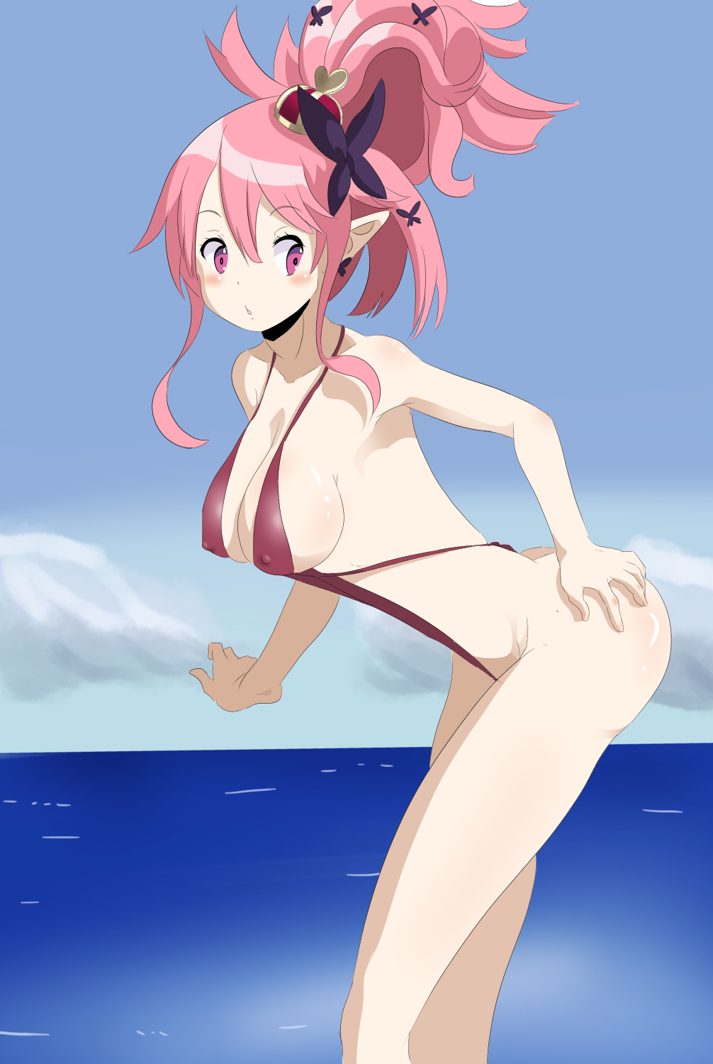 ass ass_focus bikini breasts disgaea disgaea_5 large_breasts nipple_bulge nippon_ichi_software ocean sea seraphina_(disgaea) skimpy_bikini sling_bikini zeniselv