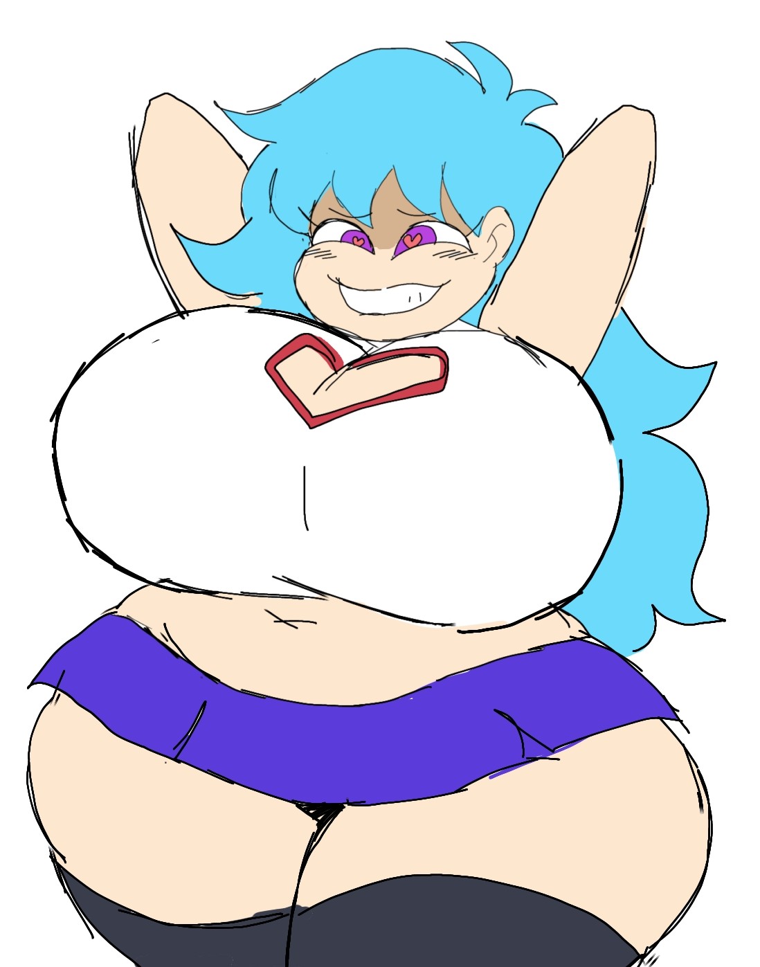 1girls, ass, big ass, big breasts, blue hair, breasts, breasts bigger than head, female, female only, friday night funkin, friday night funkin mod, heart eyes, huge ass, huge breasts, long hair, momiji (artist), purple eyes, skirt, skyblue, skyblue (friday night funkin), skyverse, smile, smiling, tagme, thick ass, thick thighs, white background