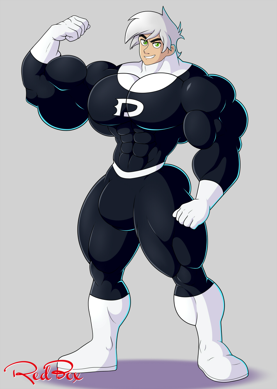 aged_up alternate_version buff danny_fenton danny_phantom flexing grey_background hyper_biceps hyper_bulge hyper_muscles male male_only male_solo muscular_male red-box tagme white_hair