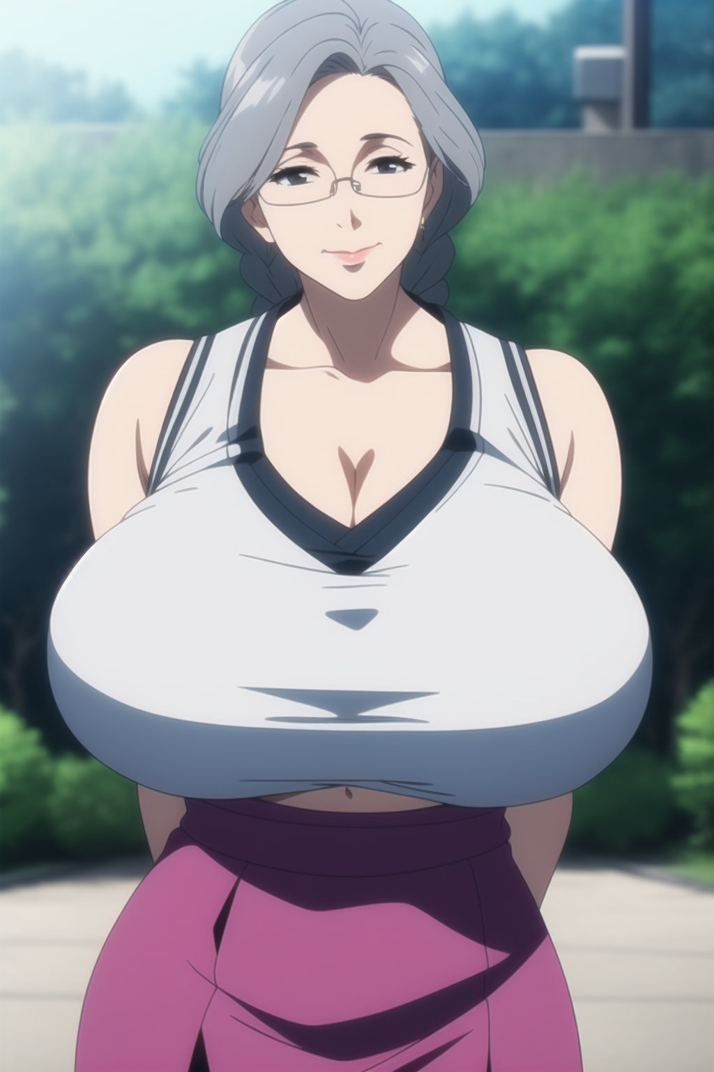 ai_generated breasts breasts_bigger_than_head cleavage collarbone female gilf grandmother huge_breasts solo ultrahentaisai