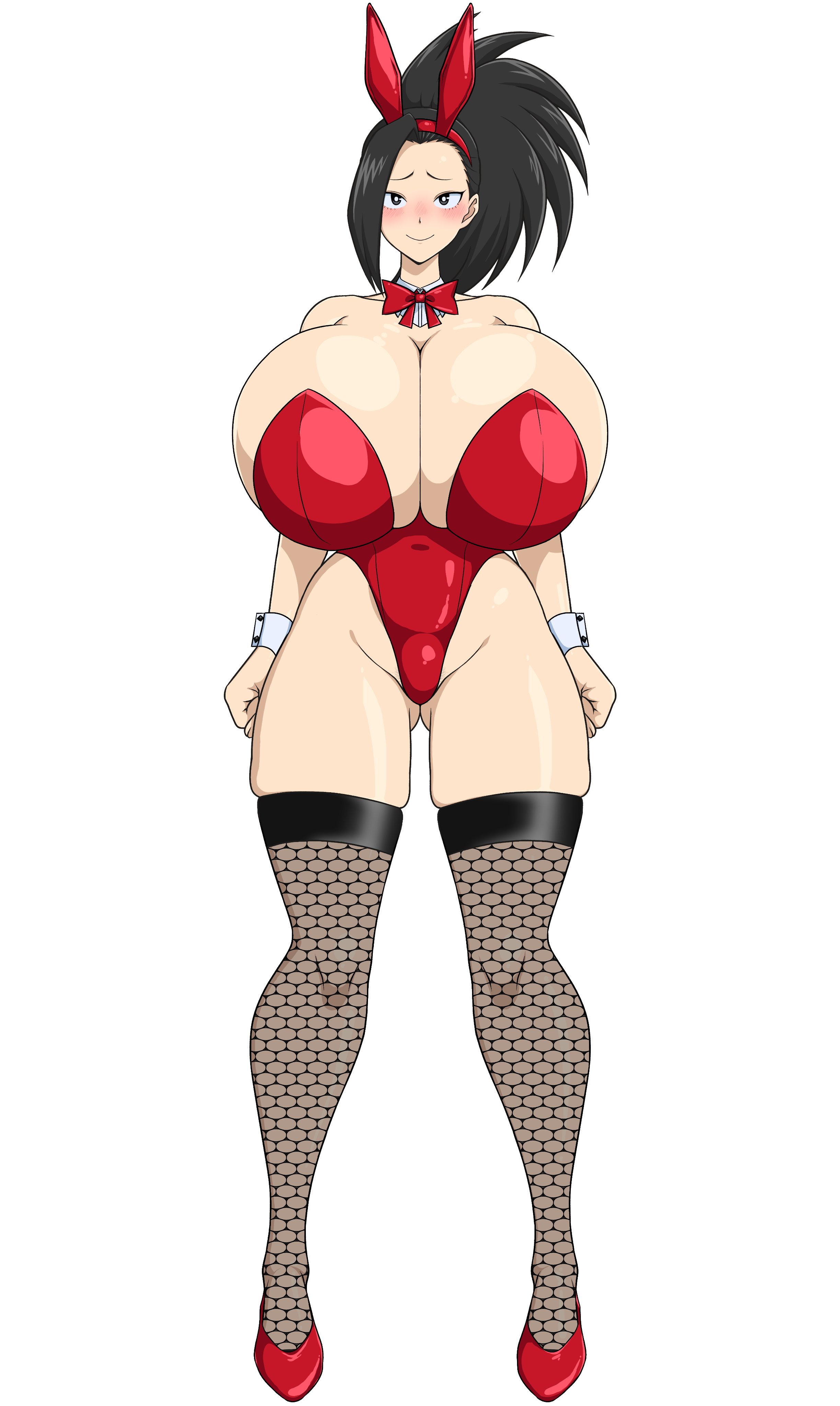 1girls, big breasts, black eyes, black hair, blush, boku no hero academia, breasts, bunny ears, bunnysuit, female, huge breasts, momo yaoyorozu, my hero academia, pinup, sihkygmojsn, standing