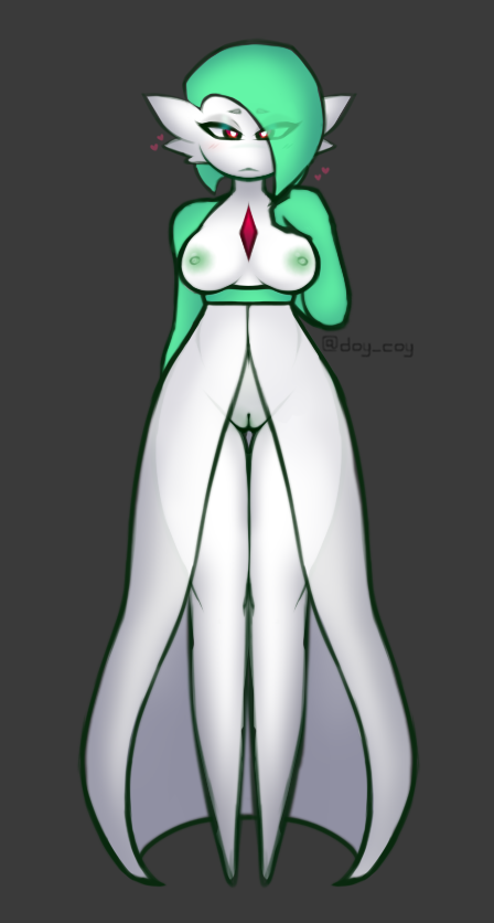 1girls big_breasts big_thighs bottomless breasts breasts_out coy_doy cute dress female female_focus female_only full_body gardevoir green_hair green_nipples naked nintendo pokemon pokemon_(species) pussy red_eyes solo solo_female solo_focus standing topless white_skin