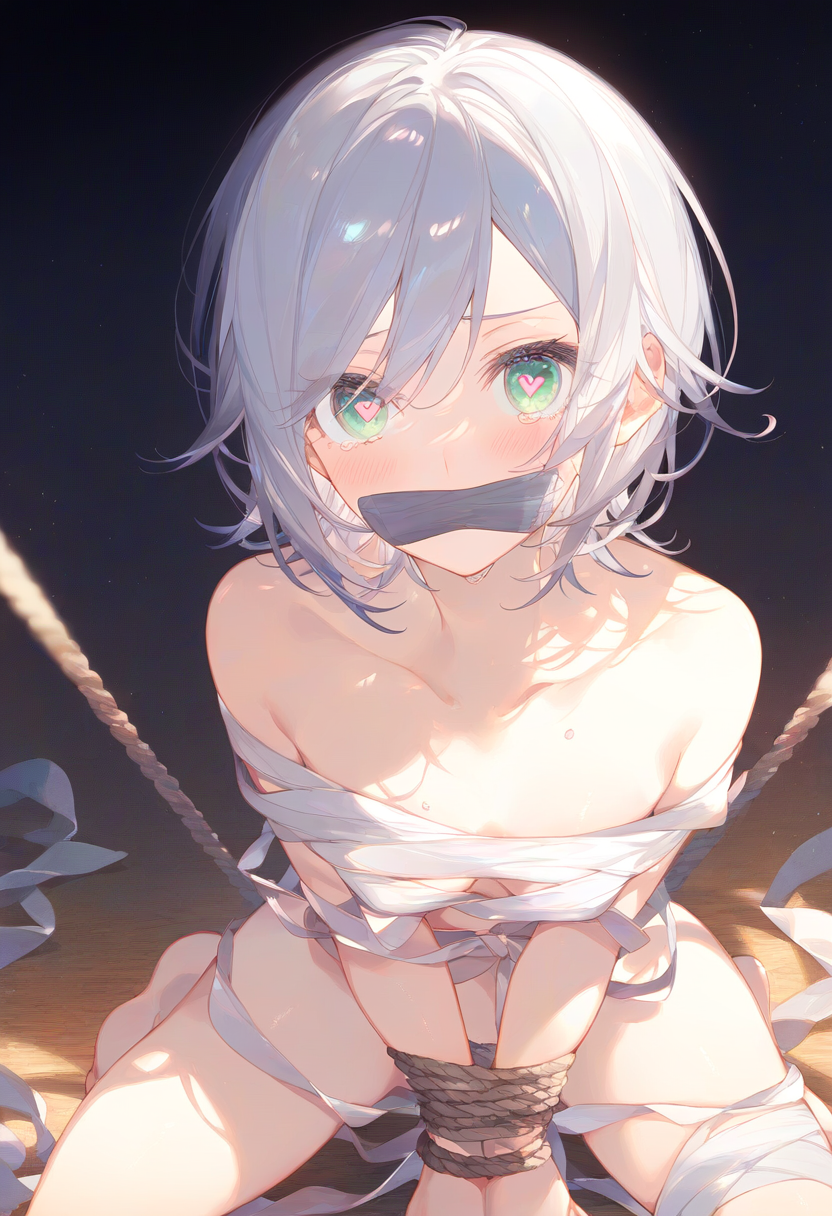 1girls ai_generated belly belly_button blush blush bondage breasts breasts breasts breasts_out completely_naked completely_naked_female completely_nude completely_nude_female female female_focus female_only gray_hair green_eyes heart-shaped_pupils high_resolution highres hinomori_shiho looking_at_viewer medium_breasts naked navel pov project_sekai restrained solo solo_female solo_focus thighs tied tied_arms tied_hands tied_up tits_out tummy