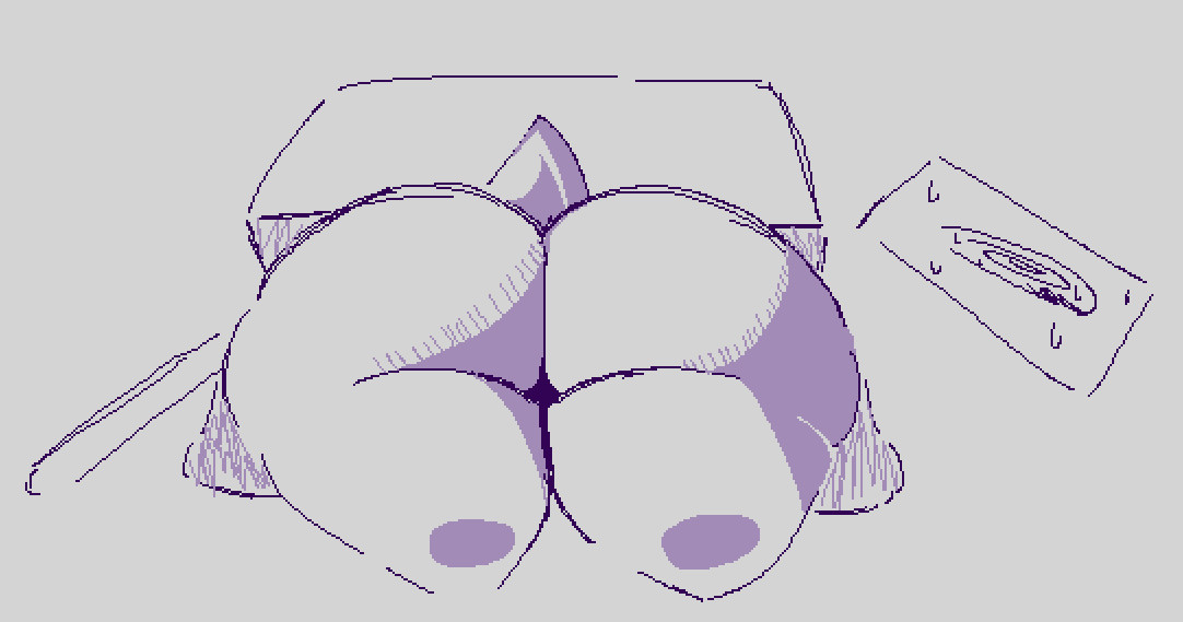 1girls, 2025, ass, big ass, big butt, deltarune, deltarune chapter 2, female, female only, huge ass, huge butt, male, monochrome, mousebytes34, solo, solo female, tagme, tail, trap, trapped, under box, undertale, virovirokun, white background