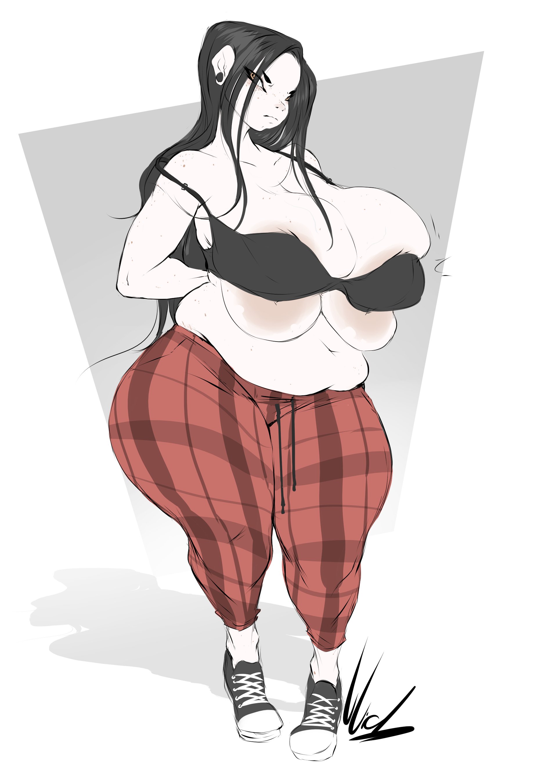 big breasts, breasts, chubby, cleavage, converse shoes, dullvivid, female, huge breasts, hyper breasts, lara ravencroft, nipples, tagme, thick thighs, wide hips