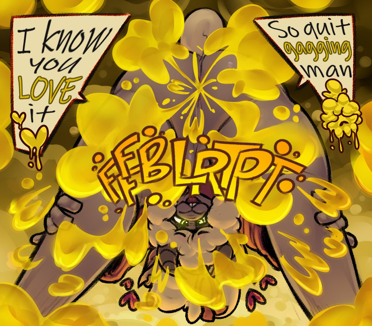 1boy, 2d, 2d artwork, anthro, anus, anus peek, ass, backsack, balls, ballsack, big ass, big butt, clothes, cult of the lamb, fart, fart cloud, fart fetish, farting, farting at viewer, femboy, femboy furry, furry, furry only, girly, green eyes, green fart, green fart cloud, hair, hands, heart, holding thighs, horns, huge fart, iamapoliceman, lamb, lamb (cult of the lamb), looking at viewer, looking through legs, looking through legs at viewer, low angle view, male, male fart, male only, musk, musk clouds, musky, onomatopoeia, ribbon, robes, short tail, skull, smile, smiling at viewer, solo male, speech bubble, stink fumes, stink lines, tail, talking to viewer, teasing viewer, text, thick thighs, thighs, yellow fart, yellow fart cloud