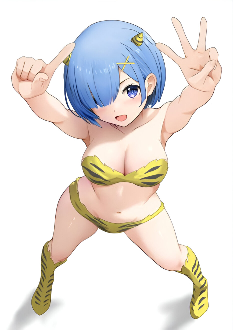 blue eyes, blue hair, female, lum (cosplay), open mouth, re:zero kara hajimeru isekai seikatsu, rem (re:zero), tiger, tiger ears