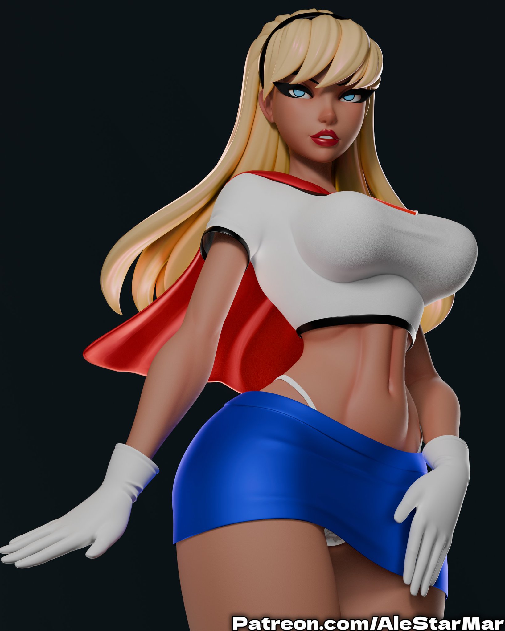 1girls, 3d, alestarmar, alien, alien girl, alien humanoid, blonde hair, dc, dc comics, dcau, female, female only, hips, humanoid, kryptonian, linda danvers, mature, mature female, miniskirt, skirt, slim waist, supergirl, supergirl (dcau), superheroine, superman (series), superman: the animated series, thick, thick hips, thick legs, thick thighs, thighs, voluptuous, waist, wide hips