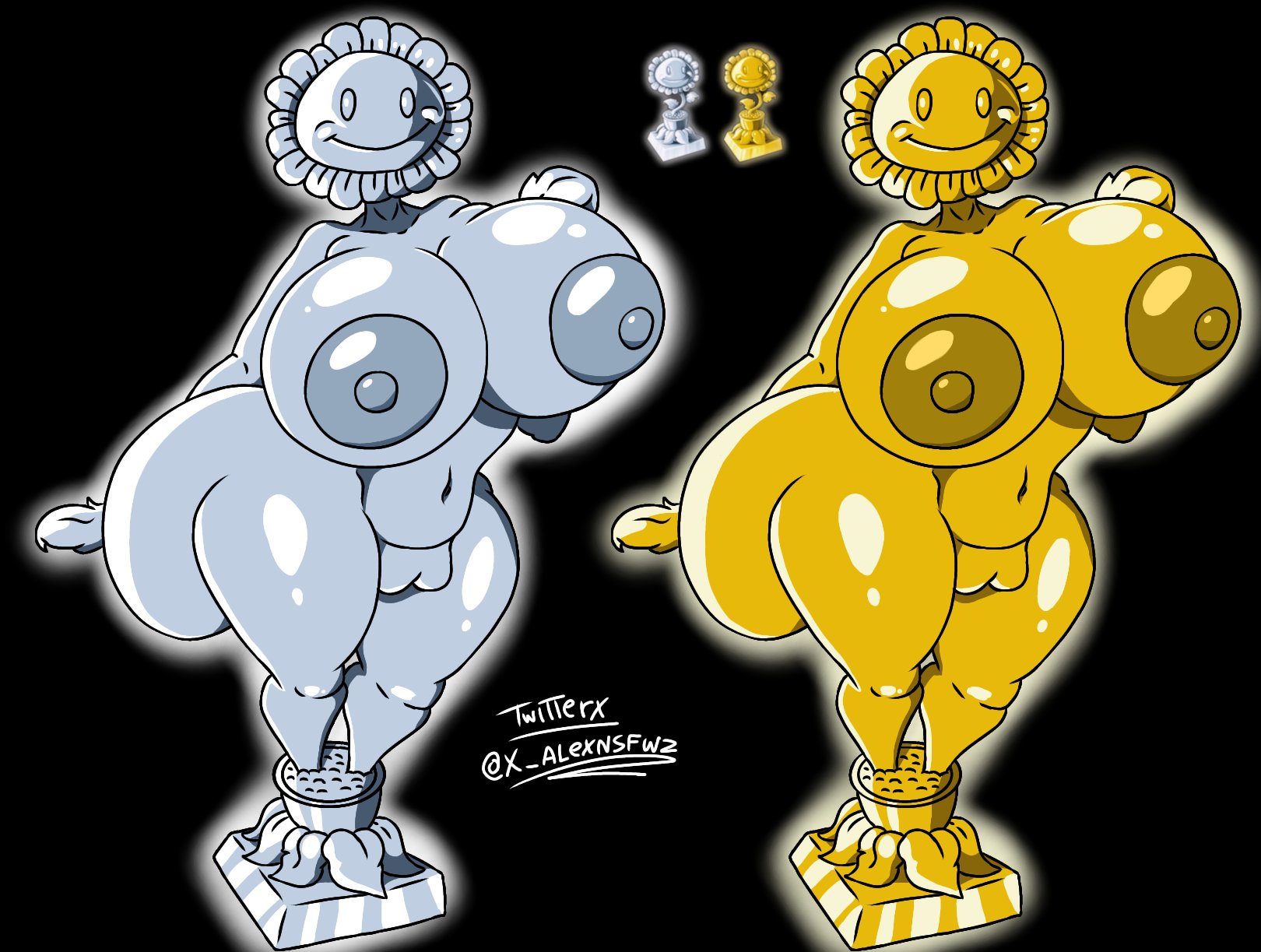 1girls, alex nsfw, anthro, anthrofied, ass, breasts, female, flora fauna, gijinka, gold sunflower trophy (pvz), object, plant, plant girl, plant humanoid, plantie, plants vs zombies, plants vs. zombies, popcap games, pussy, silver sunflower trophy (pvz), statue, sunflower (pvz), x alexnsfw2