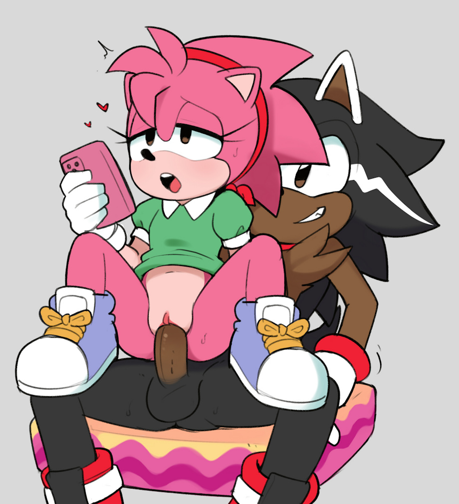 ai_generated amy_rose bottomless cell_phone cellphone classic_amy_rose cowgirl female hedgehog keiph_the_tenrec male male/female no oc platform position reverse_cowgirl