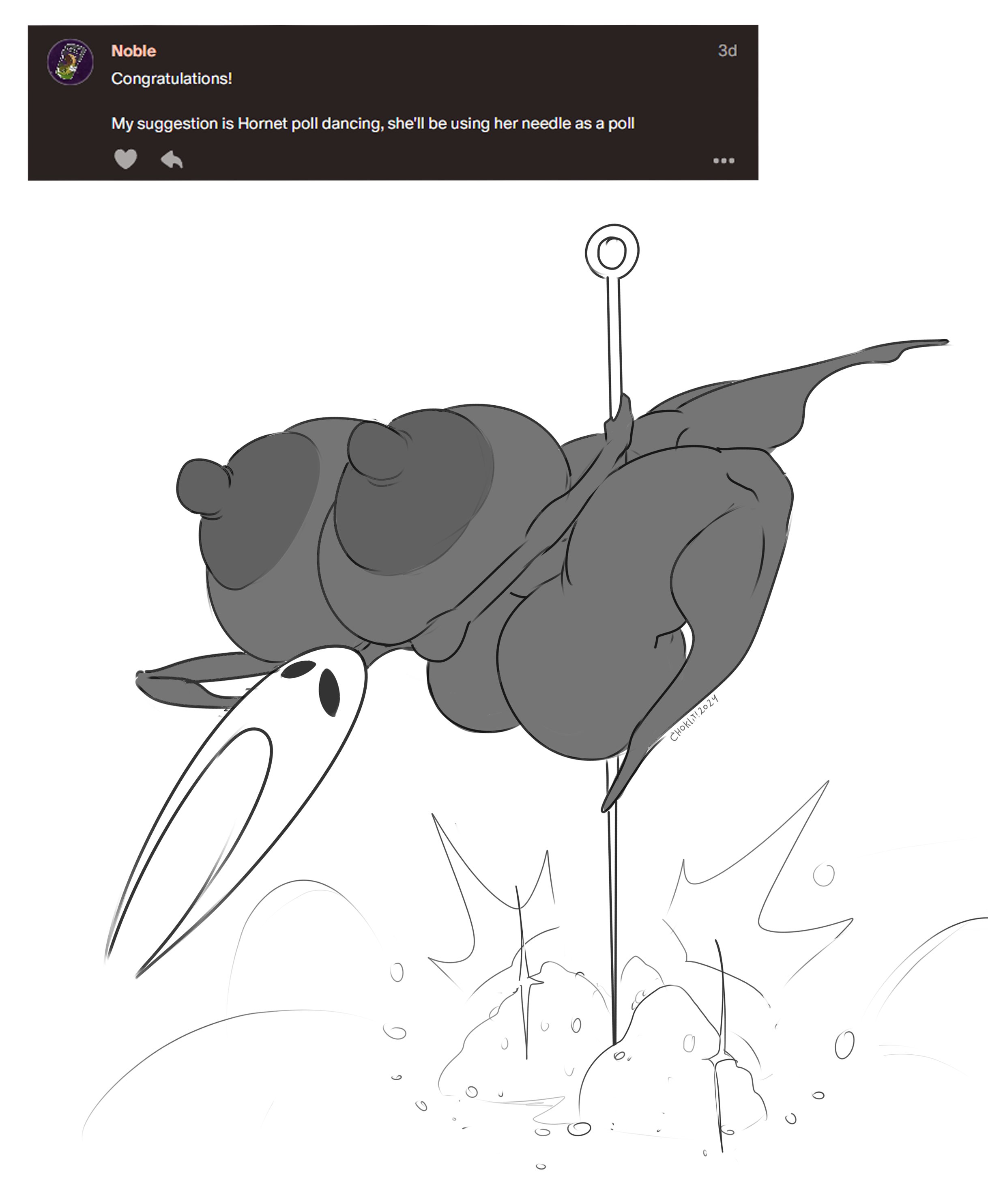 1girls, areolae, ass, barefoot, big ass, big breasts, breasts, bug, bug girl, completely nude, female, female only, full body, hollow knight, hornet (hollow knight), huge breasts, insects, large ass, large breasts, naked, naked female, nipples, no artist signature, nude, nude female, pole, pole dancing, solo, solo female, tasteofchoklit, thick thighs, thunder thighs