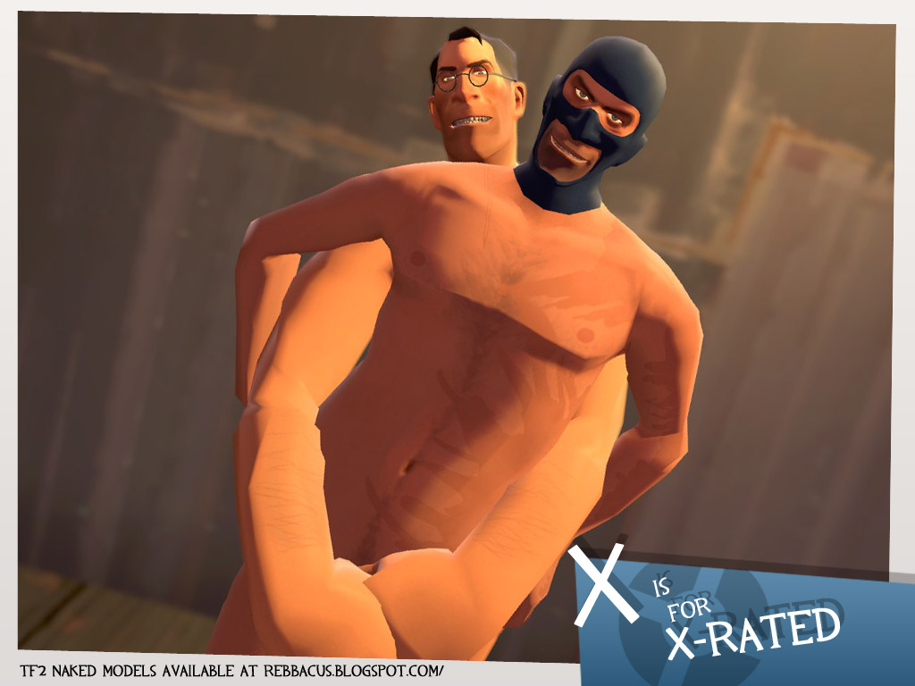 2boys balaclava black_hair cowboy_shot dreamandnightmare facial_hair garry's_mod gay glasses gloves_removed hands_behind_back hiding_penis holding_penis looking_at_viewer male male_focus male_only medic nude reach_around spy spy_(team_fortress_2) tagme team_fortress_2