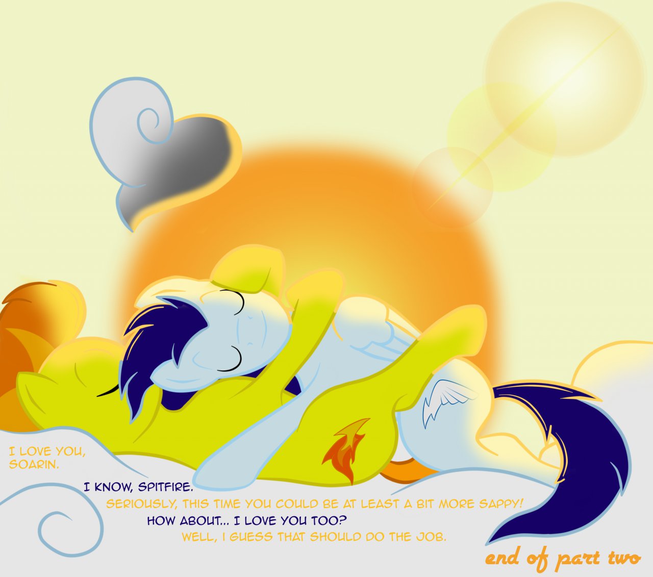 2011 afterglow blue_fur comic embrace english_text equine female friendship_is_magic hair horse hug love male multicolored_hair my_little_pony pegasus pony smooth_skin soarin_(mlp) spitfire_(mlp) sun taharon tail text wings wonderbolts_(mlp)