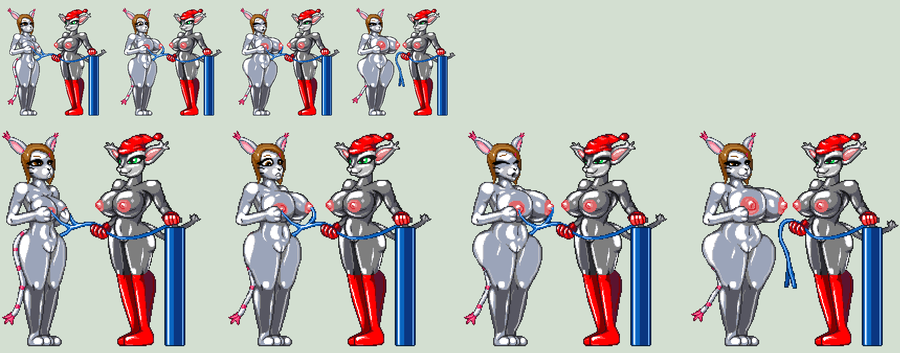 anthro breasts casetermk color digimon digimon_adventure female female_only fur furry gatomon green_background hikari_yagami multiple_females nipples nude opossumon pixel_art sprite_sheet standing tailmon toei_animation