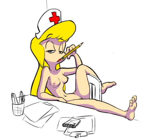 animaniacs breasts color female female_only hair hat hello_nurse human ishoka nipples nude nurse pencil sitting solo tagme vulva yellow_hair