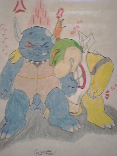 bowser_jr. crossover mario_(series) nintendo pokemon rex_the_husky traditional_media_(artwork) wartortle