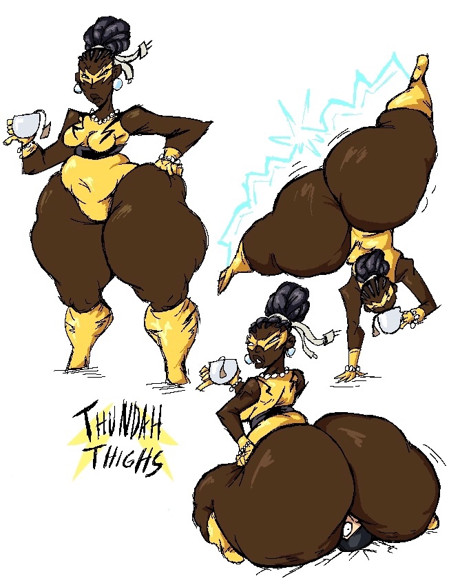 african female, bottom heavy, bottomless female, cascadedrawz, cornrows, dark-skinned female, domino mask, electricity, facesitting, female, female only, full body, hair buns, hand on own ass, handstand, leotard, massive ass, mature female, original, simple background, sketch, standing, superhero costume, superheroine, thick thighs, thundah thighs (cascadedrawz), yellow gloves, yellow leotard