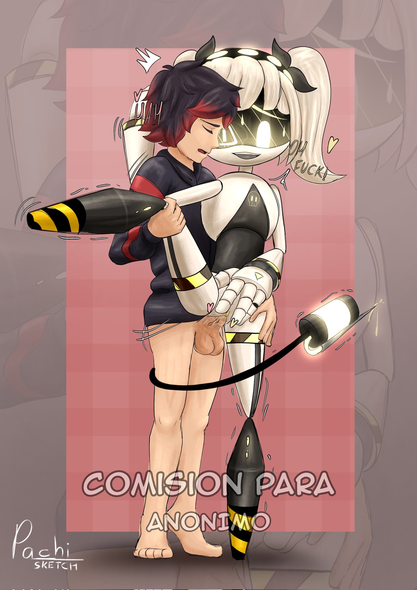 1boy, 1girls, accurate art style, female, glitch productions, j (murder drones), latamcito (latam), male, male/female, murder drones, oc, pachinsfw, robot, robot girl, serial designation j, twintails