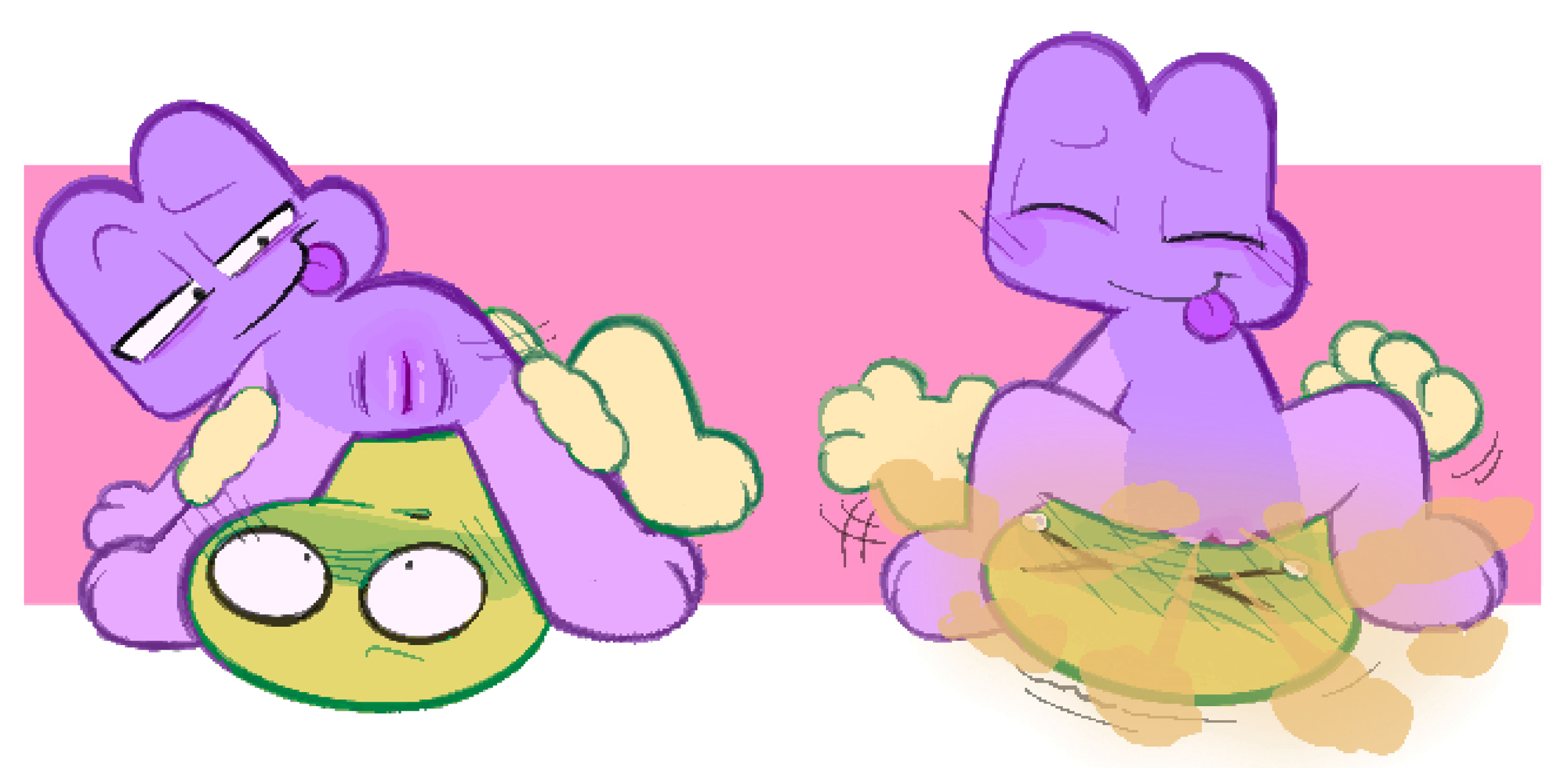 algebralian, ambiguous gender, battle for dream island, clockstops3am, conditional dnp, duo, eproctophilia, fart, fart fetish, farting on face, female, four (bfb), genitals, green body, hi res, labbit1337, object shows, purple body, pussy, smile, tongue, tongue out, two (bfb), two (tpot), vulva