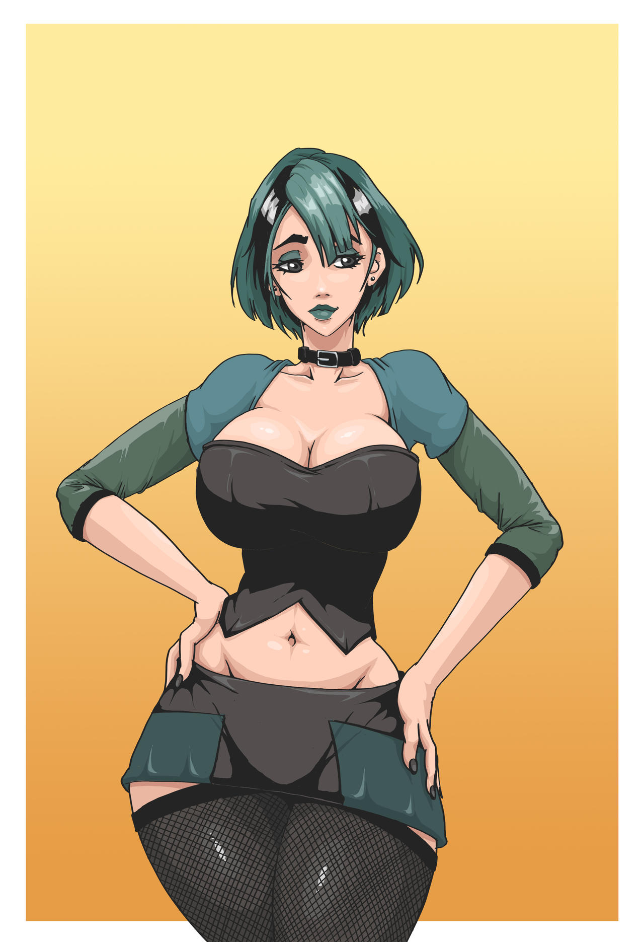 2d, busty, cartoon network, color, female, female focus, female only, gwen (tdi), hourglass figure, pinup, pinup pose, tagme, total drama island, wanderagro893, wide hips