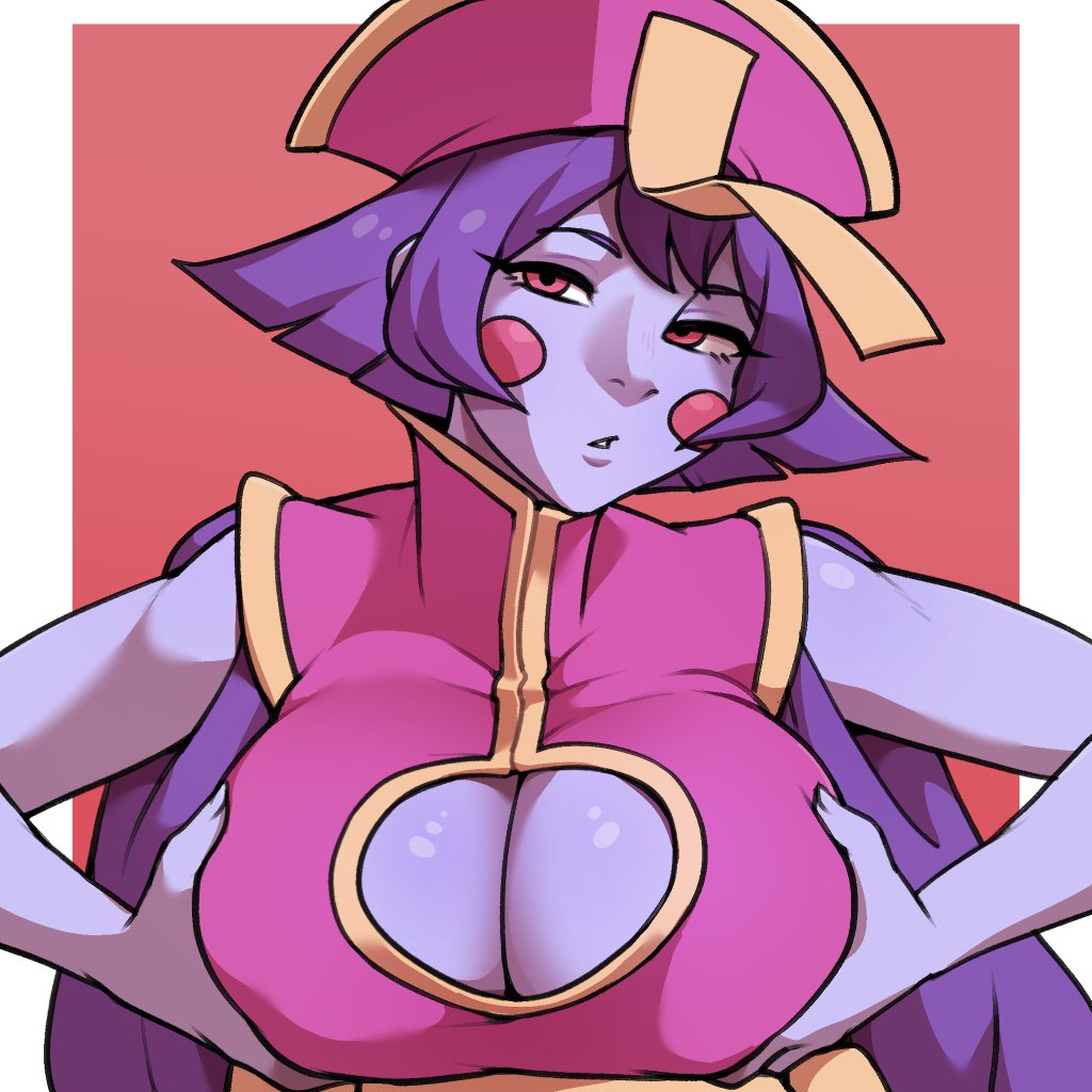 1girls, bedroom eyes, bee haji, big breasts, boob window, breast lift, breasts, cleavage, cleavage cutout, darkstalkers, female, female focus, grabbing own breast, holding breast, hsien ko, large breasts, lei lei, lei-lei, looking at viewer, questionable, seductive, seductive look, sensual, upper body only, white border
