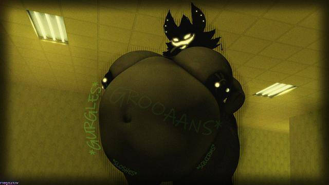1girls, belly focus, big belly, big breasts, black body, breasts, dark-skinned female, digesting, digesting prey, digestion, digestion noises, female, karelia (acerattman), large belly, mega2109, tagme, tagme (source), the backrooms, vore, vore belly